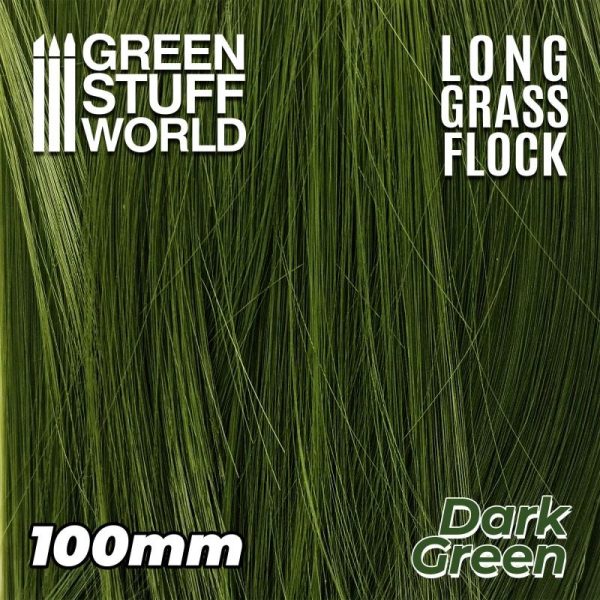 Green Stuff World   Sand & Flock Long Grass Flock 100mm - Dark Green - 8435646507071ES - 8435646507071