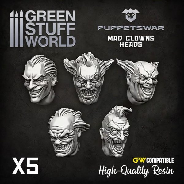 Green Stuff World   Green Stuff World Conversion Parts Mad Clowns heads - 5904873420338ES -