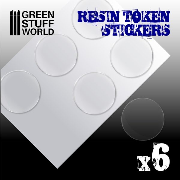 6x Resin Token Stickers 50mm 2