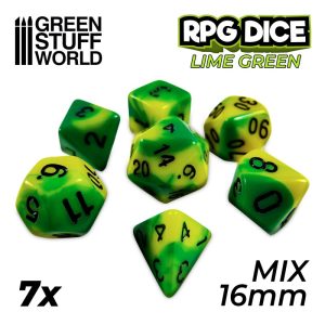 7x Mix 16mm Dice - Lime Swirl 1