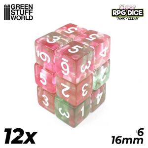 12x D6 16mm Dice - Clear Pink 1