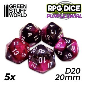 5x D20 20mm Dice - Purple Swirl 1