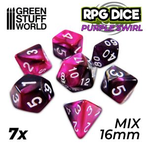 7x Mix 16mm Dice - Purple Swirl 1