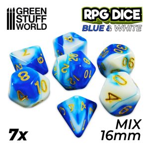 7x Mix 16mm Dice - Blue White 1