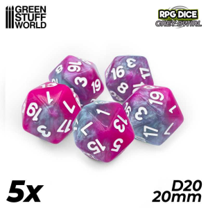 5x D20 20mm Dice - Pink - Grey 1