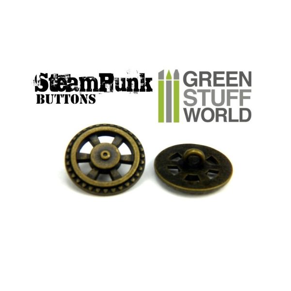 8x Steampunk Buttons FLYWHEEL GEARS - Bronze 2
