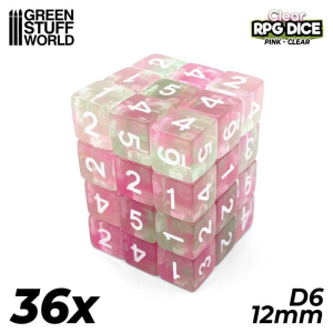 36x D6 12mm Dice - Clear Pink 1