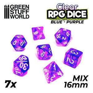 7x Mix 16mm Dice - Clear Blue/Purple 1