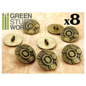 8x Steampunk Buttons GEARS MECHANISM - Antique Gold 1