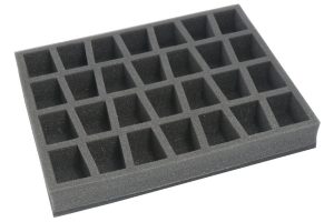 Foam tray for 28 miniatures on 40mm bases for old cases 1