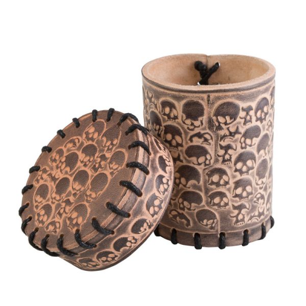Skull Beige Leather Dice Cup 2
