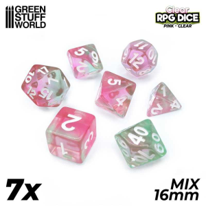 7x Mix 16mm Dice - Clear Pink 1