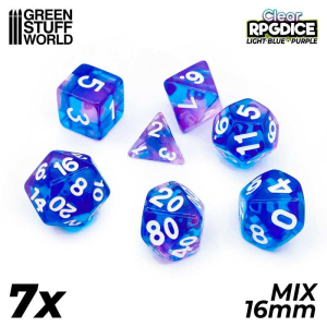 7x Mix 16mm Dice - Light Blue - Purple 1