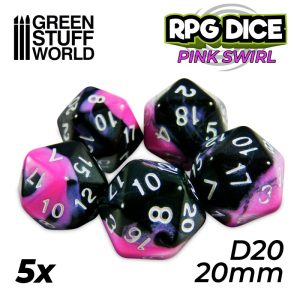 5x D20 20mm Dice - Pink Swirl 1