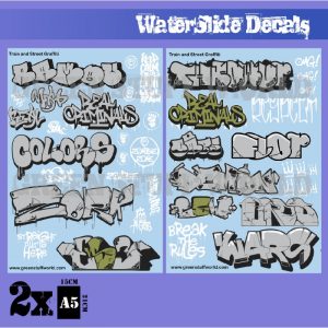 Waterslide Decals - Train and Graffiti Mix - Silver and Gold 1