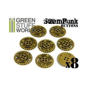 8x Steampunk Buttons SPROCKET GEARS - Antique Gold 1