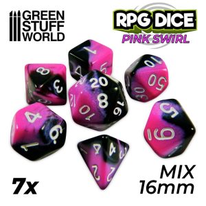 7x Mix 16mm Dice - Pink Swirl 1