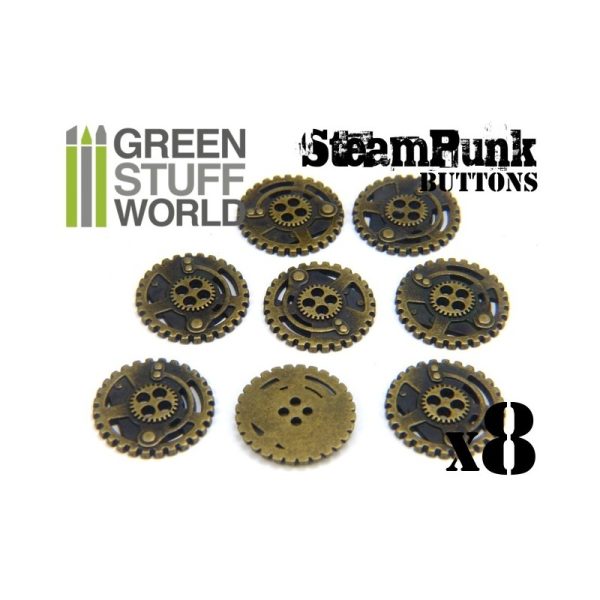 8x Steampunk Buttons SPROCKET GEARS - Bronze 1