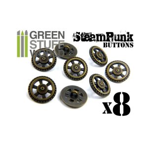8x Steampunk Buttons FLYWHEEL GEARS - Bronze 1